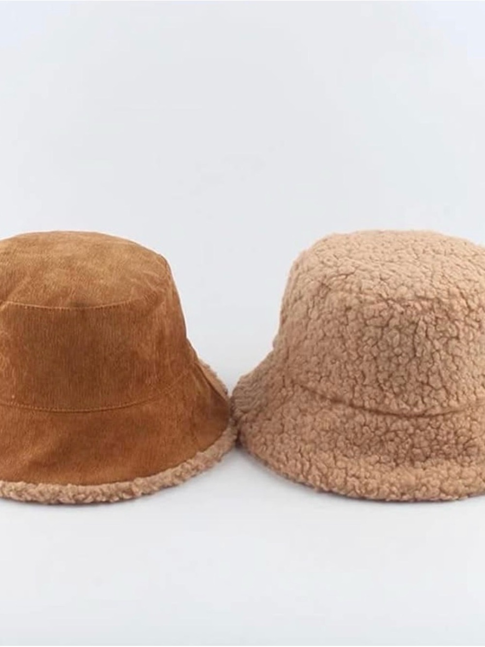 Tan Corduroy Bucket Hat with Sherpa Trim - Picture 2 of 3